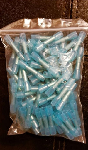 100 Pcs Blue Heat Shrink Butt Connectors, 16-14 AWG Waterproof Electrical Crimp Wire Splice