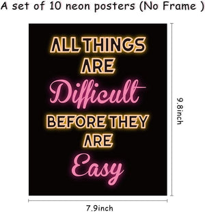10Pcs Motivational Neon Sign Style Wall Art Inspirational Posters