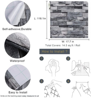 Grey Stone Brick Wallpaper Peel and Stick Wallpaper Stone Wallpaper 17.7”X 118”