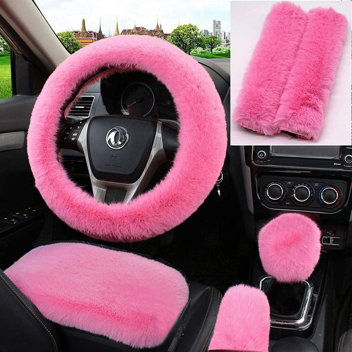 🔥ON SALE🔥6pcs/Set Soft Fluffy Faux Wool Steering Wheel Cover & Seatbelt Shoulder