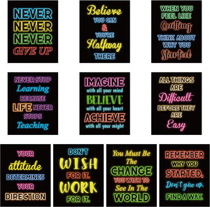 10Pcs Motivational Neon Sign Style Wall Art Inspirational Posters