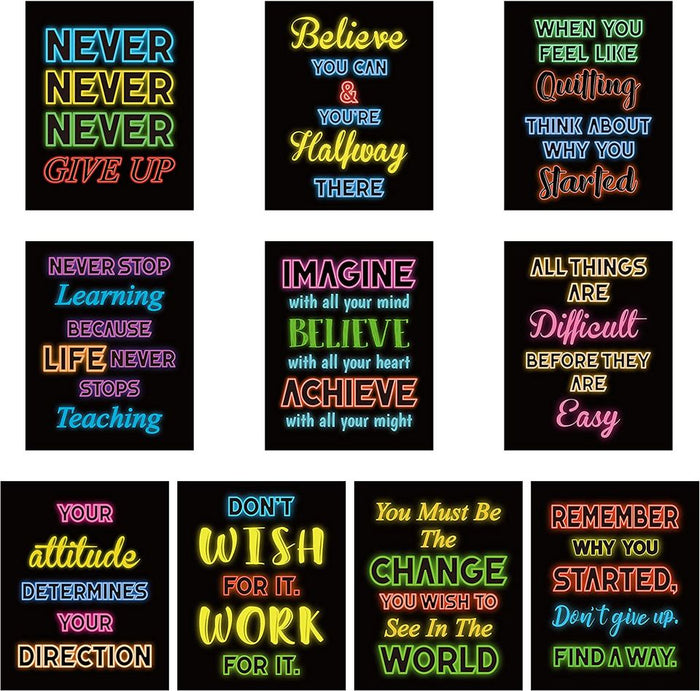 10Pcs Motivational Neon Sign Style Wall Art Inspirational Posters