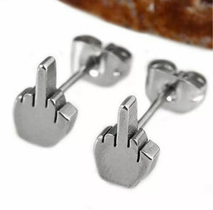 3 Pairs Punk Stylish Stainless Steel Middle Finger Stud Earrings