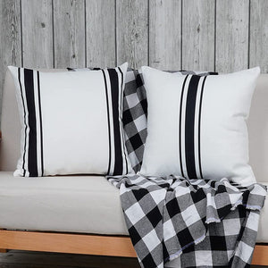 Set of 2, Black and White Striped Farmhouse Throw Pillow Covers 18 x 18,Inch