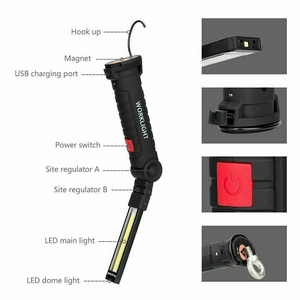 2 Pack Mechanic Magnetic Rechargeable COB LED RED Work Light Lamp Flashlight Folding Torch