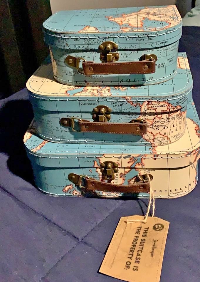 3 Pcs Vintage World Map Design Paperboard Suitcases Nesting Storage Gift Boxes