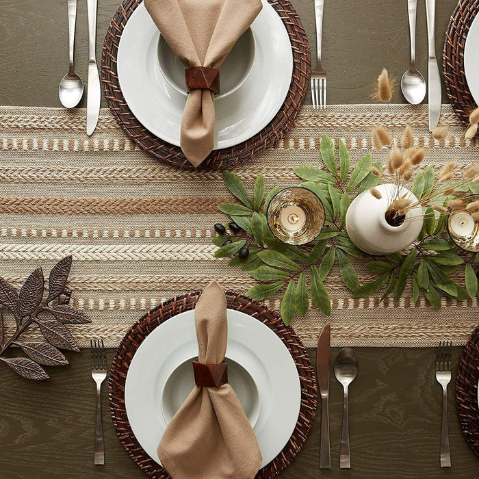 Gorgeous Farmhouse Hand Woven Neutral Rustic Boho Cotton Table Runner I Holidays Decor - 15x72"