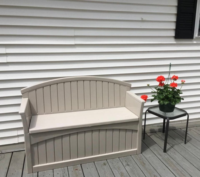 50 Gallon Patio Bench with Storage - Decorative Resin Outdoor Patio Bench for Deck, Patio, Garden