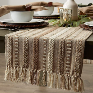 Gorgeous Farmhouse Hand Woven Neutral Rustic Boho Cotton Table Runner I Holidays Decor - 15x72"