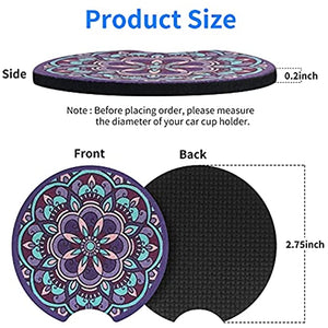 2 Pack Car Cup Holder Coasters Drinks Absorbent 2.75 Inch Purple Mandala New