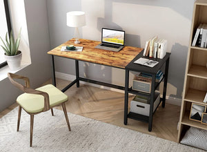 47" Solid Heavy-Duty Reversible Computer Desk With Adjustable Shelves, Sturdy PC Desk, Rustic/Black