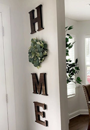 Rustic Wood Home Wall Hanging Sign Artificial Eucalytus Wreath Letters