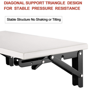 2 Pcs Folding Shelf Brackets 10 Inches Heavy Duty Black Metal Triangle Table Bench Wall Mounted