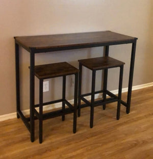 Bar Table Set, 47.2” Rectangular Kitchen Pub Dining Coffee Table and 2 Bar Stools