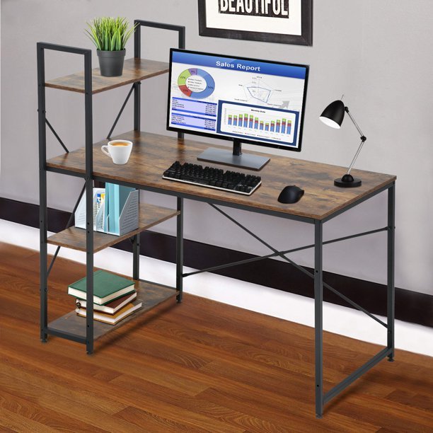 BRAND NEW 47" Computer Desk With Adjustable Storage Shelves for Home Office, Brown