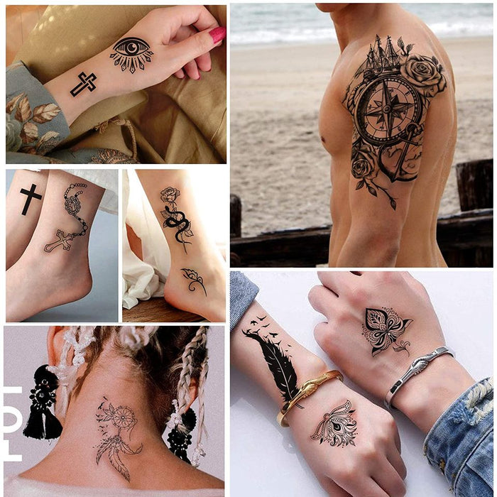 Temporary Tattoos Stickers 32 Sheets, 8 Sheets Fake Body Arm Chest Shoulder Tattoos for Men Woman