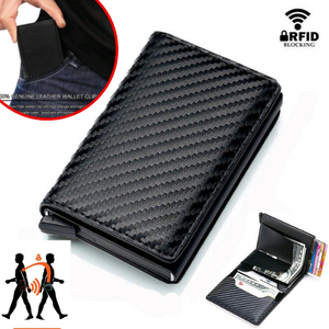 ✅Men's RFID Blocking Leather Wallet Carbon Fiber (BLACK)