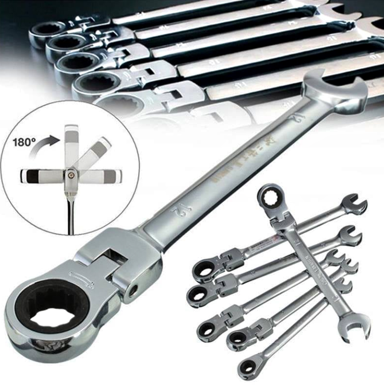 💥NEW 5pcs a Set 8mm-17mm Flexible Pivoting Head Ratchet Combination Spanner Wrench Garage Metric