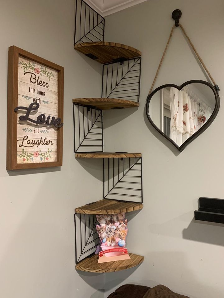 ✨NEW✨5 Tier Rustic Wood Floating Corner Shelf Wall Mount