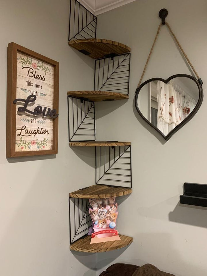 ✨NEW✨5 Tier Rustic Wood Floating Corner Shelf Wall Mount