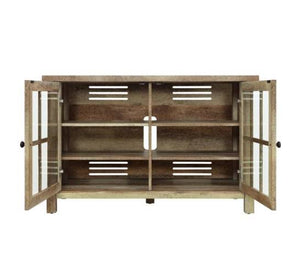 Tv Stand Weathered 55 Inch Door Shelves Adjustable Glass Level Display Console Storage NEW