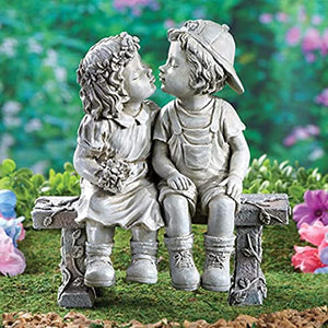 First Kiss Puppy Love Kissing Couple Oudoor Garden Sculpture Decor 8 1/4"L x 4 3/4" W x 9"H