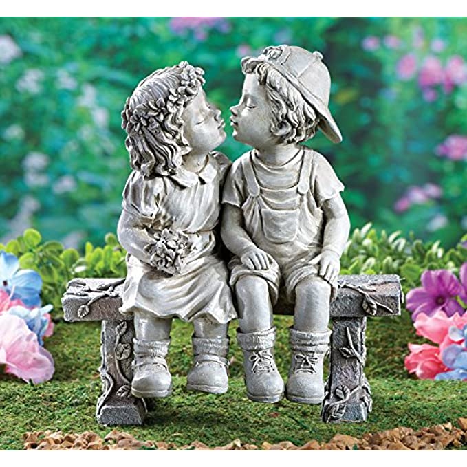 First Kiss Puppy Love Kissing Couple Oudoor Garden Sculpture Decor 8 1/4"L x 4 3/4" W x 9"H
