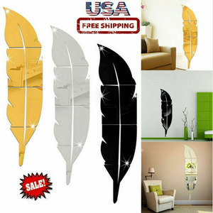 3D Feather Mirror Art Stickers Wall Decor