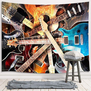 Music Tapestry Wall Hanging, Musical Instruments Guitar Rock Style Lover Tapestry (60" x 40")
