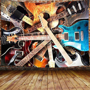 Music Tapestry Wall Hanging, Musical Instruments Guitar Rock Style Lover Tapestry (60" x 40")