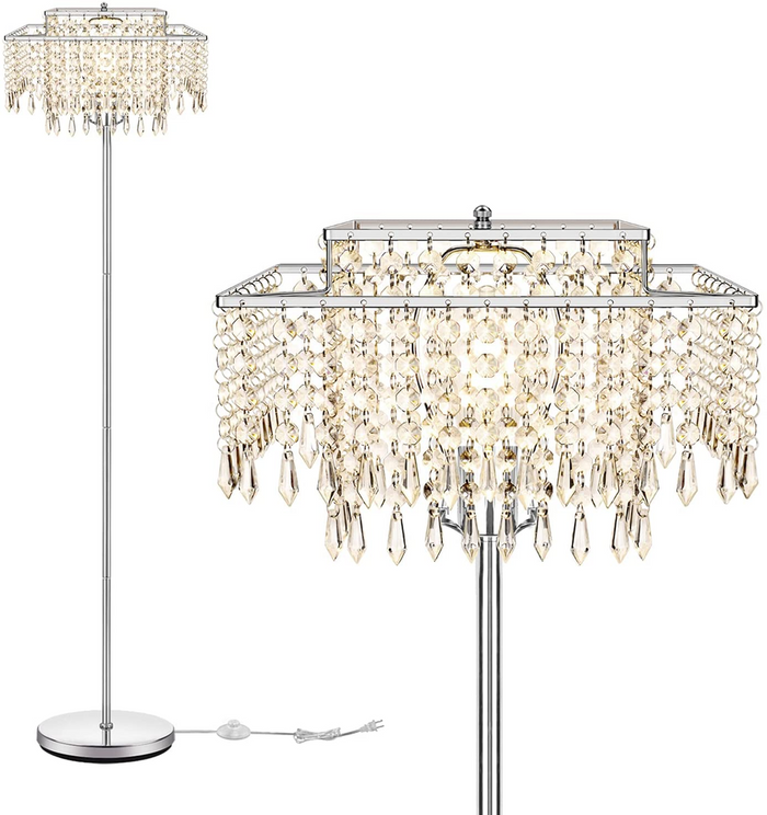 Double Layer Lampshade Crystal Floor Lamp