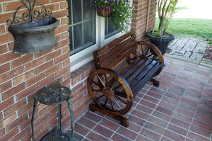 2-Person Wooden Wagon Wheel Bench for Backyard, Patio, Porch, Garden, Outdoor Lounge Furniture