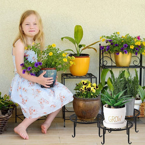 3 Pack Metal Potted Plant Stands Flower Pot Planters Holder Display Rack Rustproof-Black
