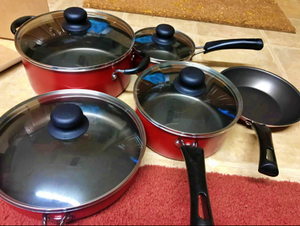 9-Piece Non-Stick Set Cookware | Cooking Pans Pots, Red