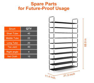 10 Tiers 50 Pair Shoe Steel Rack Tower Shelf Storage Organizer Home Saving Black
