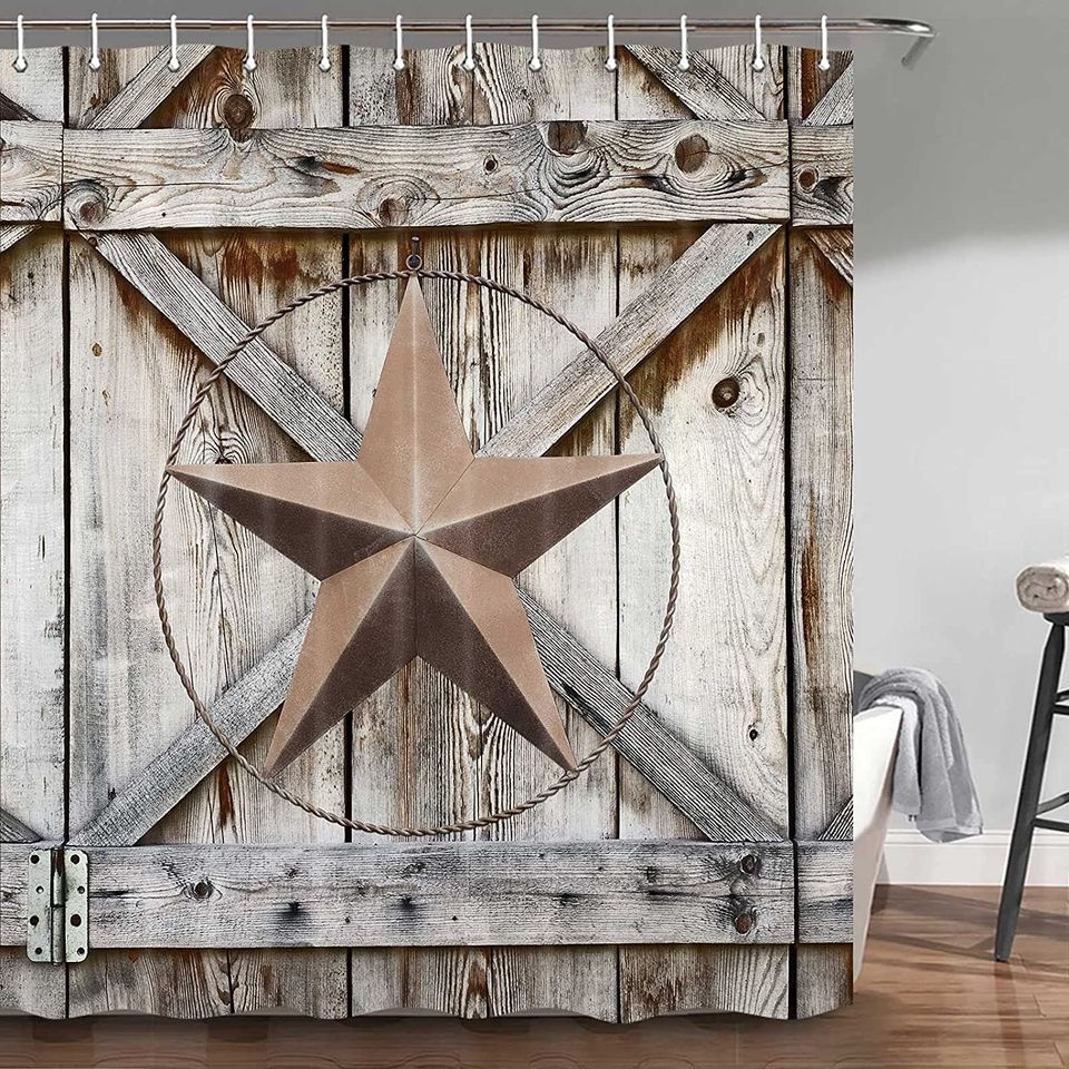 Shower Curtain, Western Texas Star Wooden Set, Farmhouse Barn 72x72 Inch
