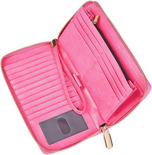 Rose Red Womens Large Capacity Wallet Genuine Leather RFID Blocking