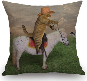 The Cat Cowboy Throw Pillow Cover