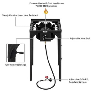 Outdoor Burner Gas Stove Cooker Portable Patio Cooking Barbecue Grill Camping Propane Porch BBQ