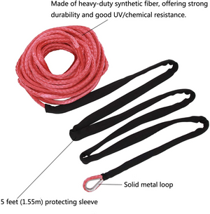 💯NEW BRAND 💯3/16" x 50' 7000LBs Synthetic Winch Line Cable Rope with Black Protecing Sleeve for ATV UTV (Red)