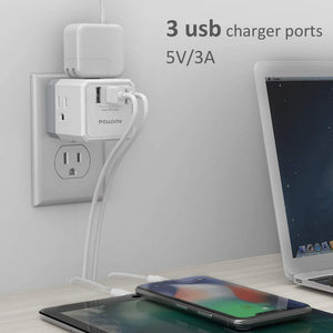 �LOW PRICE� Multi Plug Outlet, Outlet expanders, POWSAV USB Wall Charger with 3 USB Ports(Smart 3.0A Total) and 3-Outlet Extender 3 Way Splitter