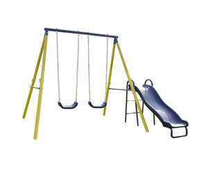 Playground Metal Swing Set With Slide Outdoor Backyard Playset