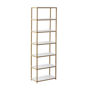 New! 6-Shelf Gold Metal Frame Bookcase, White