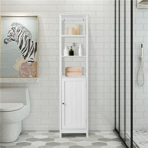 Floor cabinet wooden tall bathroom storage cabinet with 3 tier shelf rack white