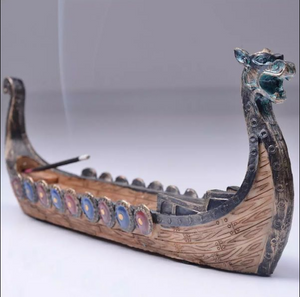 Traditional Handmade Viking Dragon Boat Incense Burner Hand Carved