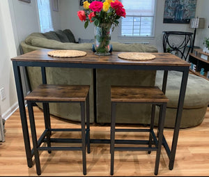 Bar Table Set, 47.2” Rectangular Kitchen Pub Dining Coffee Table and 2 Bar Stools