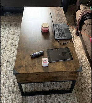 Split Lift-top Coffee Table Accent Tablewith Hidden Storage Compartments and Side Drawer, Rustic Brown