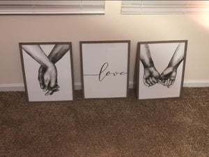 Unframed 3 Set Wall Art Painting, Love Hand in hand Minimalist Black and White Canvas