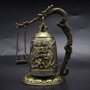 Vintage Good Luck Bell Fengshui Dragon Bell Buddhist Collectible Ornament Meditation