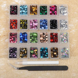 Massive Beads 6800+PCS Mixed 5 Sizes Flatback Round Glass Hotfix Iron Rhinestones Crystal for DIY Making w/ 1 Tweezers